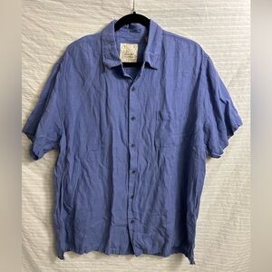 Tasso Elba ISLAND Shirt Mens Blue 75% Silk 25% Linen Short Sleeve Button Up XXL